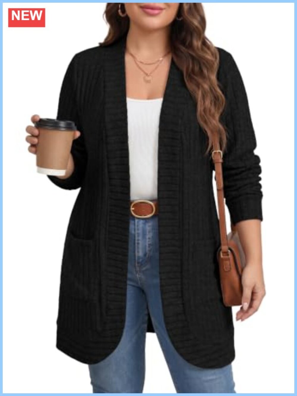 Plus Size Open Front Cardigan Long Sleeve Loose Knit Sweater
